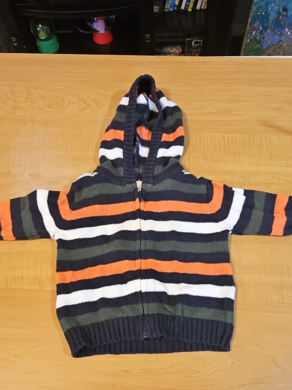 Babies' Striped Hooded Sweater - Blue, Forest Green, Orange, Yellow, Red, Cream